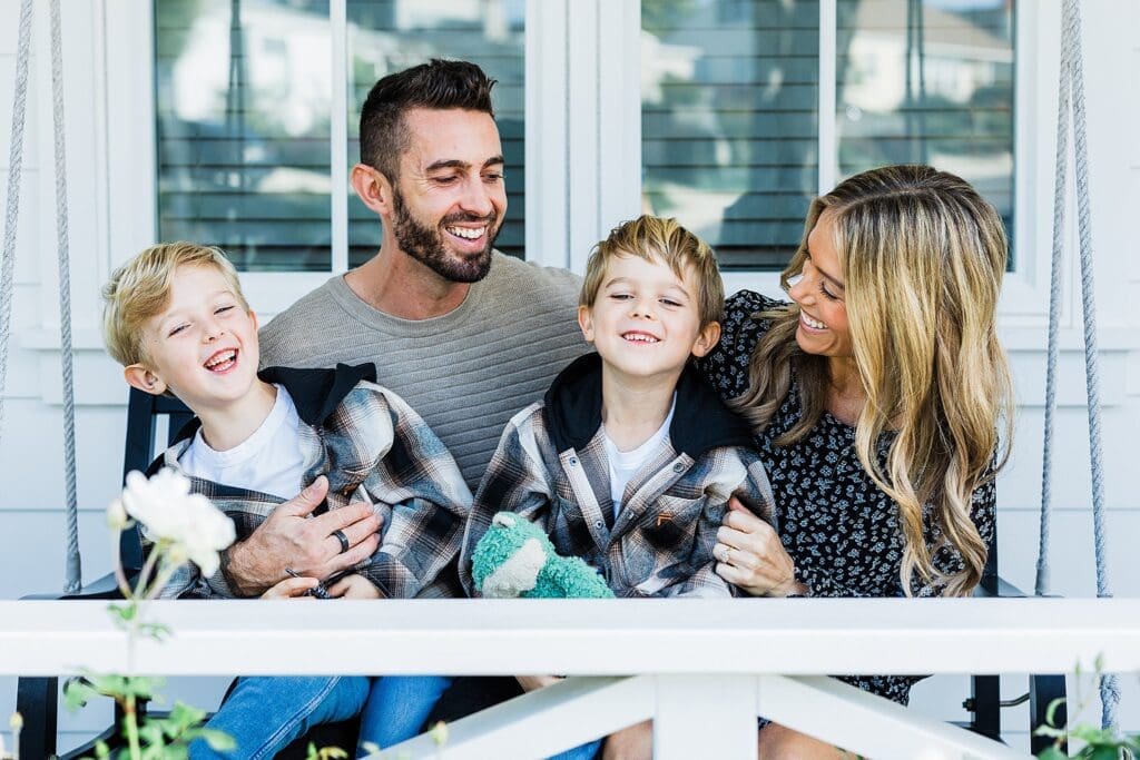 CA family photographer capturing a genuine laugh during a relaxed family photo session.